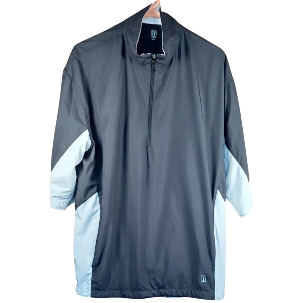 PGA Tour Men’s Size L Short Sleeve 1/4 Zip Golf Windbreaker Pullover Black/White